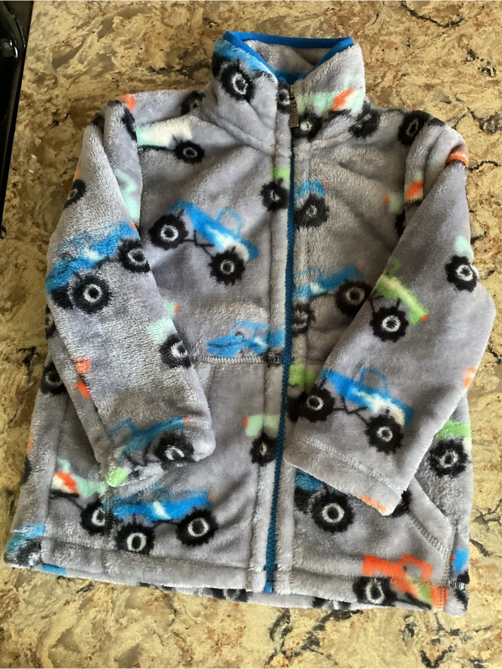 Hatley Gray Fleece Jacket with Blue, Green & Orange Truck Print new 2T